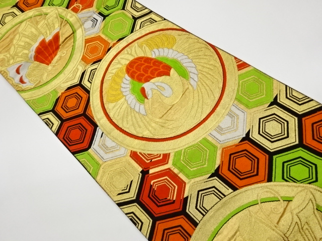 JAPANESE KIMONO / VINTAGE FUKURO OBI / WOVEN CRANE & BUTTERFLY
